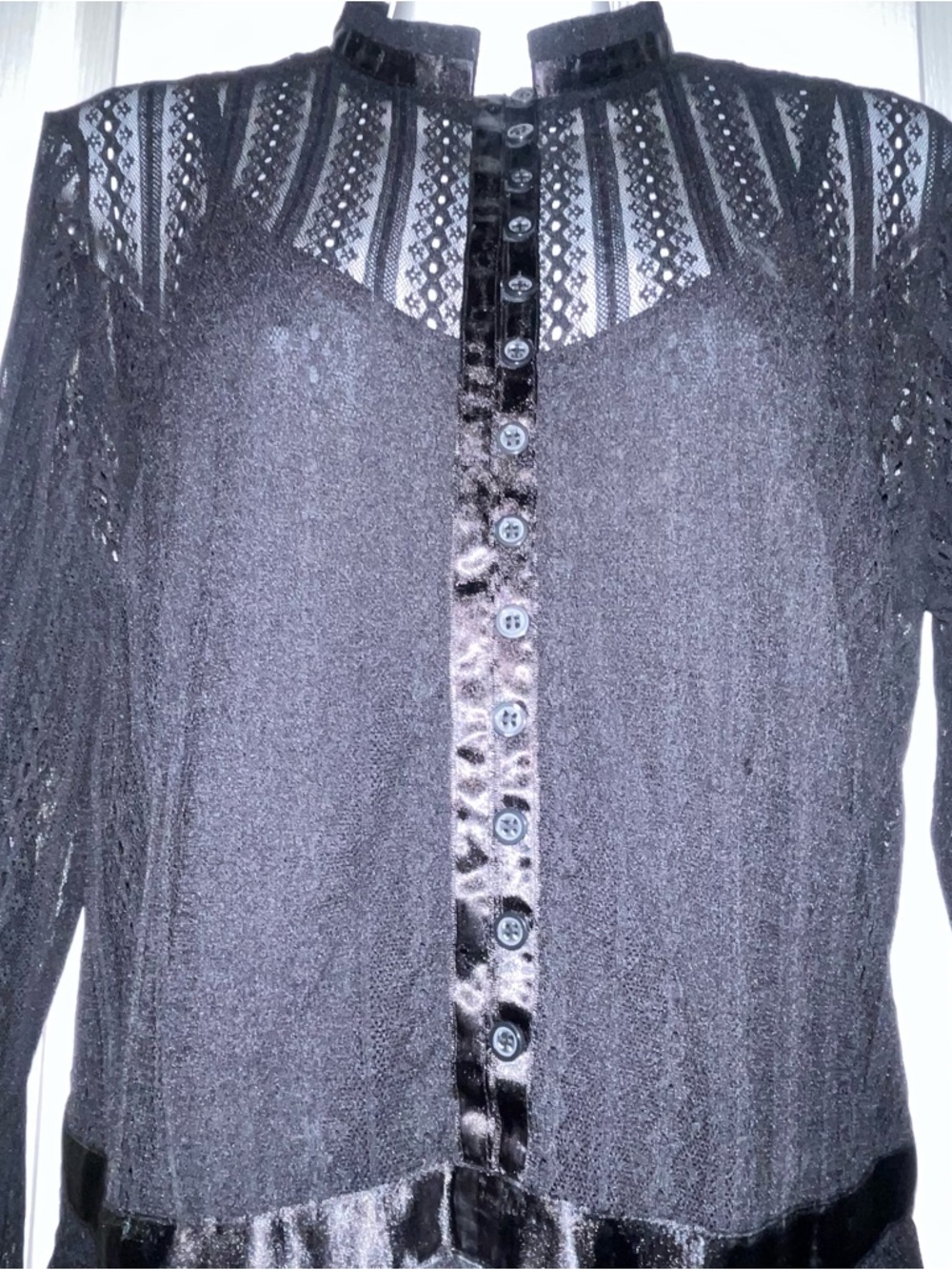 INC International Concepts Black Lace Long Sleeve Peplum Blouse - Picture 3 of 9